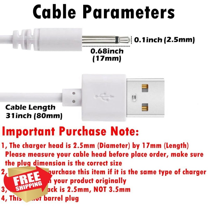 BATSOEASY 2 Pack USB to DC 2.5mm cable gallery