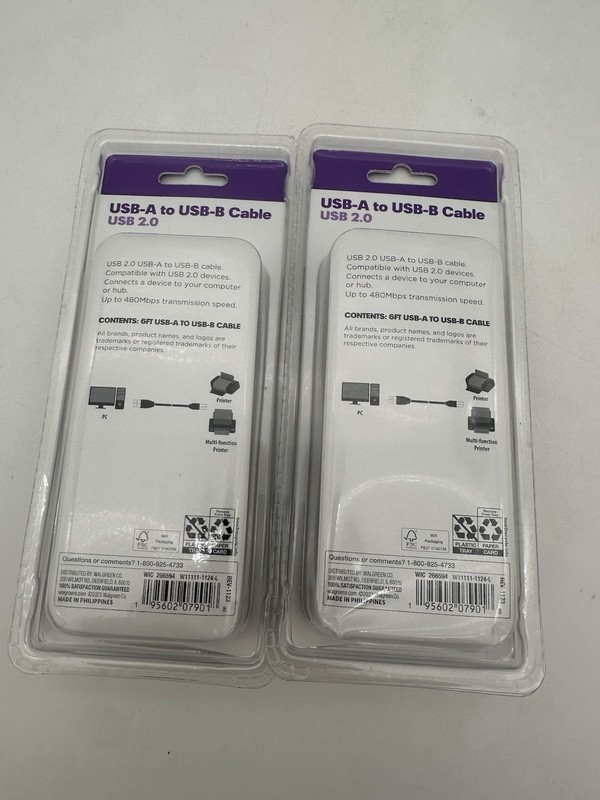 2 Pack Infinitive USB-A To USB-B Cable USB 2.0 6FT Brand New gallery