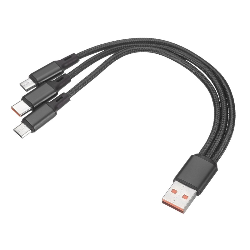 Multi USB A to 2 Micro USB and USB Type C 1 in 3 Out Cable 8″, Black
