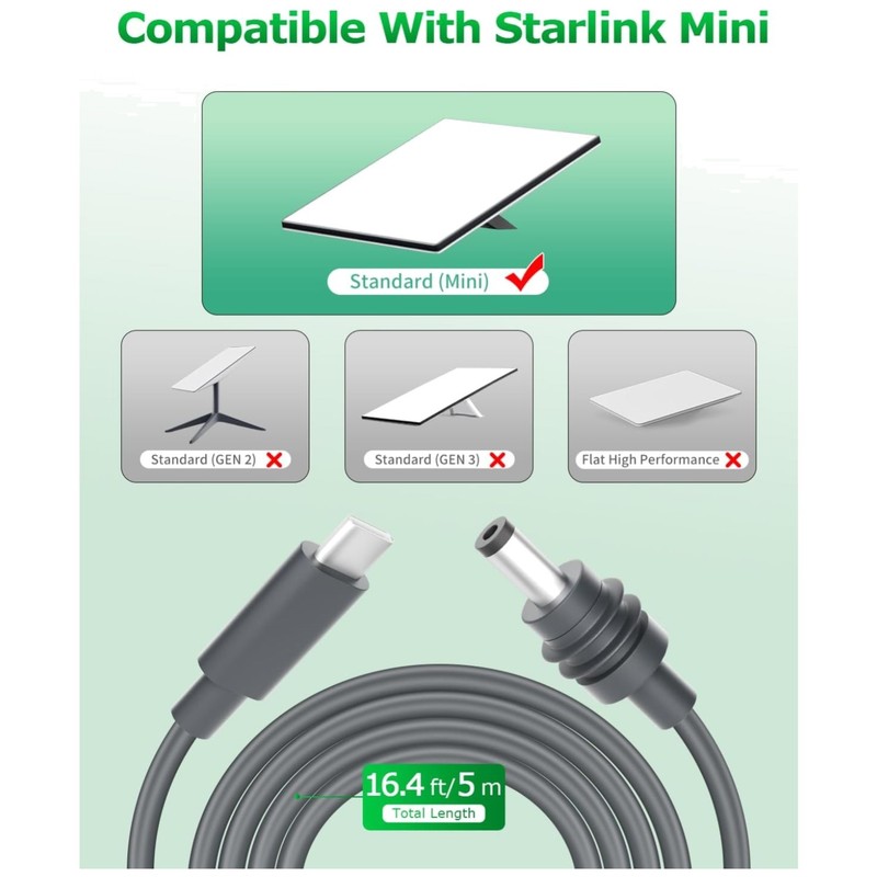 Waterproof 100W USB-C to DC Cable for Starlink Mini