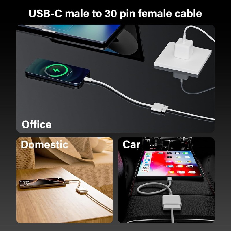 USB C to 30 Pin Female Adapter for iPhone 16, 1 Pack, White/USB-C 30Pin gallery