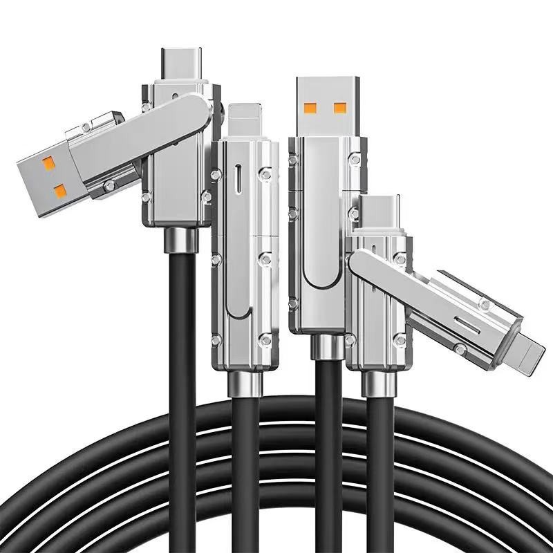 1M 4-in-1 PD Flash Charging Cable Two in Two 120W Super Fast Charger Cable Black