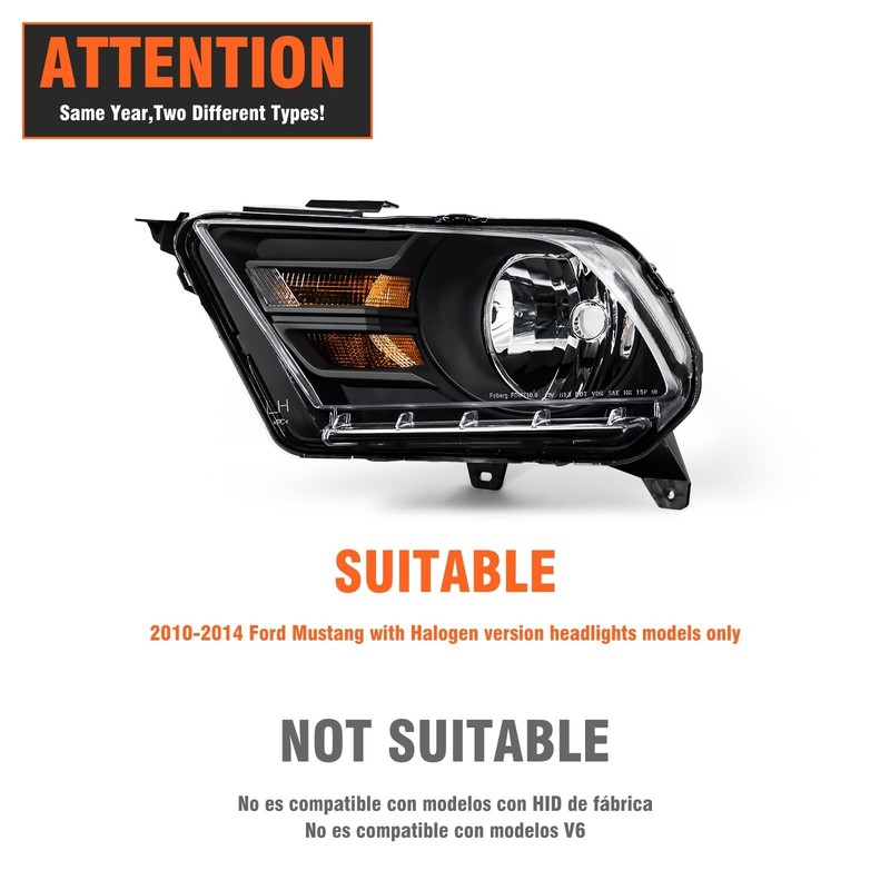 Compatible with Ford 10 11 12 13 14 Mustang Headlights Assembly Black Housing... gallery