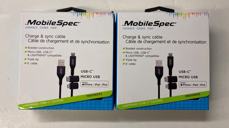 2/$12.99 MobileSpec (MBS06552) Charge/Sync 6′ Cable Micro USB, USB-C