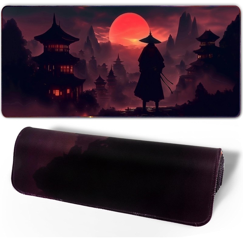 Moonlight Japanese Samurai Anime Mouse Pad Gaming Mousepad Non-Slip Rubber Ba…