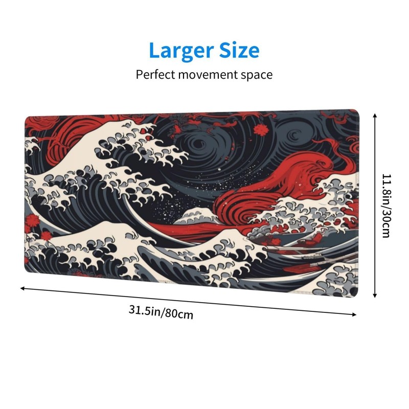 Abstract Japanese Wave Gaming Mouse Pad XL, Large Non Slip Rubber Mousepad, S... gallery
