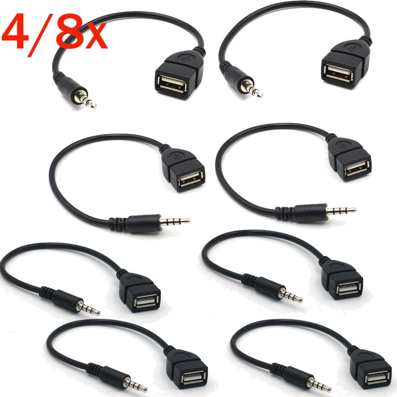 4/8PCS 3.5mm Male Audio AUX Jack to USB 2.0 Type A Female OTG Converter Adapter