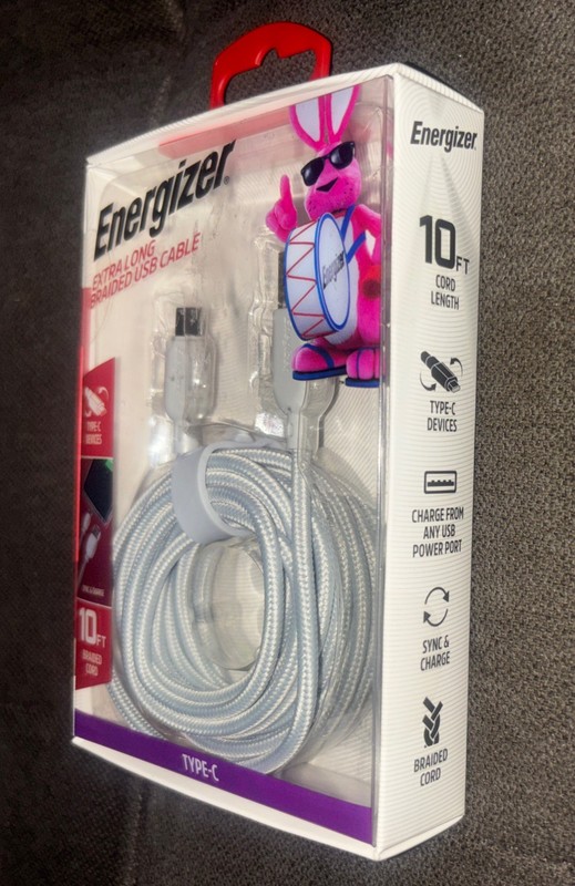 Energizer 10ft Extra Long Braided🪫Type-C to USB Charging Cable🔋Gray gallery