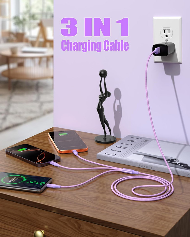 Shsixin 3 in 1 Multi Charging Cable for Multiple Devices with Usb-C/Ip/Micro Por gallery