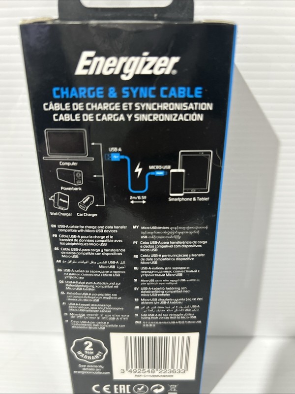 Energizer Extra Long 2M USB-A - MicroUSB Charger Sync Cable Phone Tablet Speaker gallery