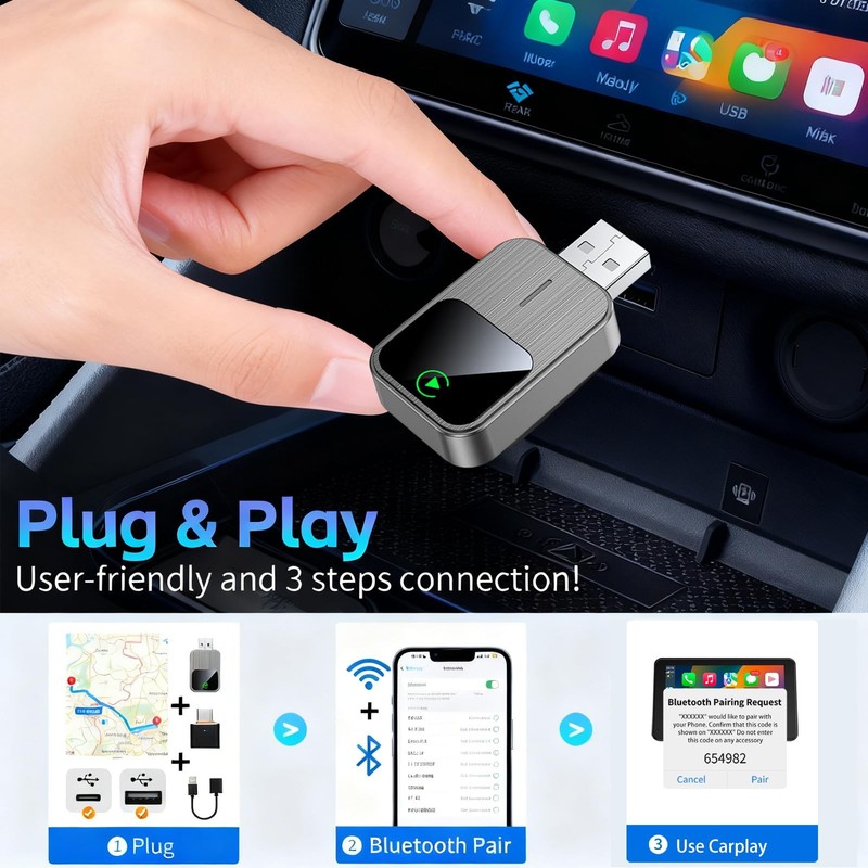 Wireless CarPlay Adapter for iPhone - Wired to Wireless CarPlay,Plug & Play,F... gallery