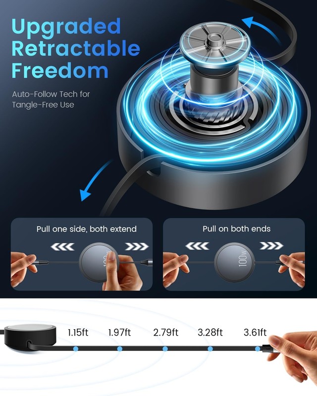 CAFELE 100W Multi Charging Cable, 6-in-1 Retractable USB C/A Cable, 5A Fast Char gallery