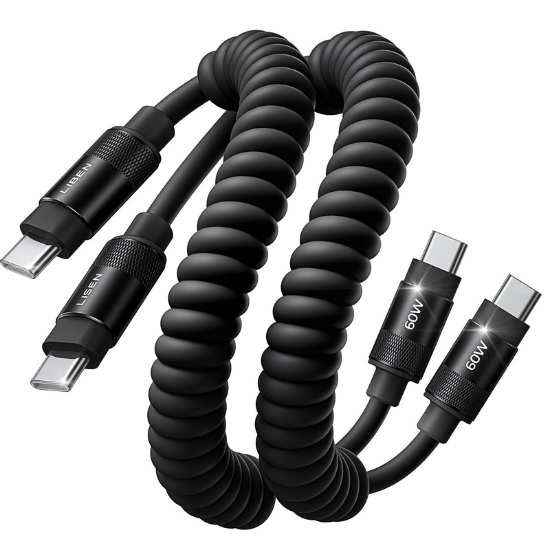 Coiled USB C Cable 2 Pack - Durable Short Fast Charging Cord for Android Auto, C gallery