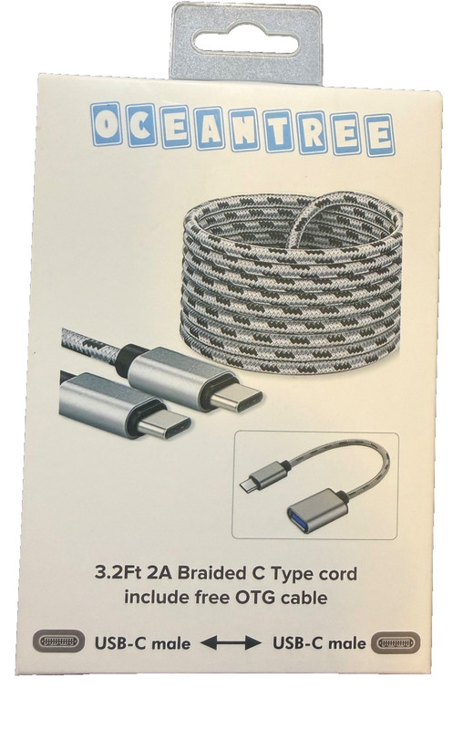 OCEANTREE 3.2ft 2A Braided USB-C to USB-C Cable + Free OTG Adapter Type C Male N