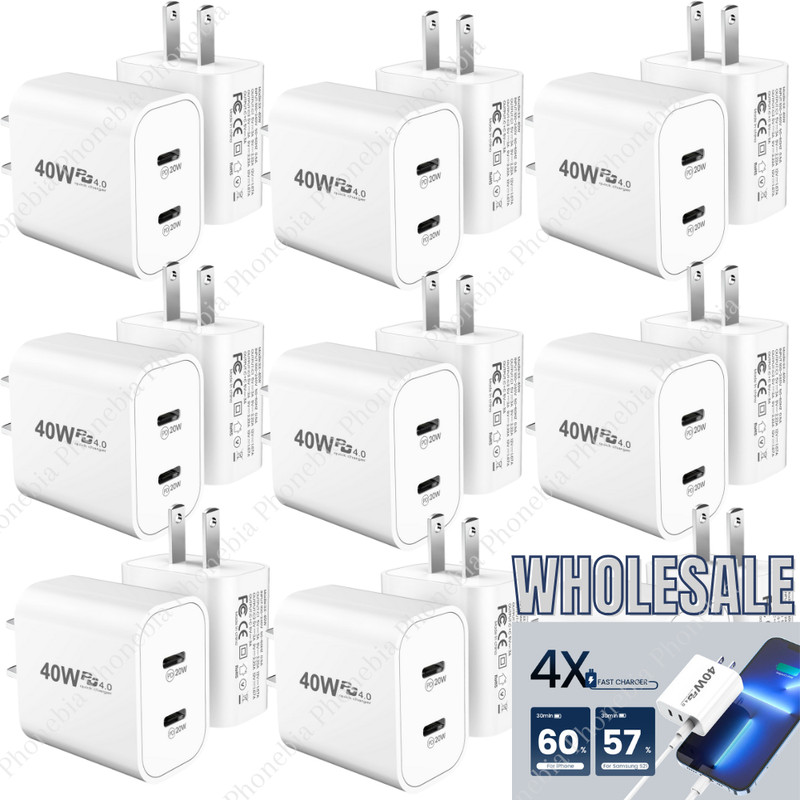 Dual USB C Adapter PD 40W Fast Charger Block For iPhone 16 15 14 11 iPad Pro Lot