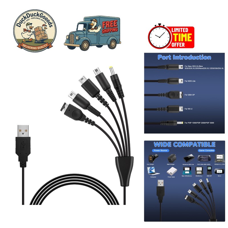 Multi-Device Fast Charging Cable for Wii U & Nintendo Handhelds – Safe & Durable
