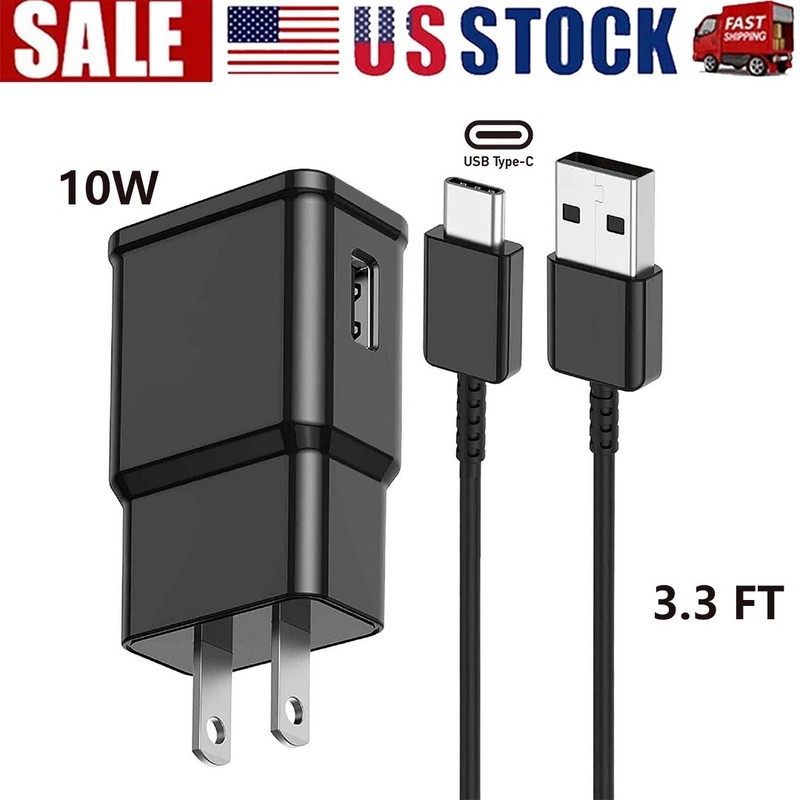 For Samsung Fast Charging Cord 3.3FT Type C Charger USB Wall Charger Block Black