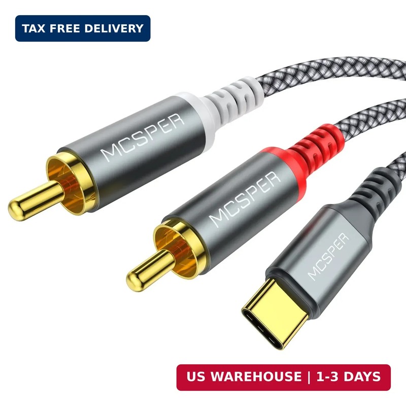 USB C to 2 RCA Audio Cable, 6.6 Ft Type-C to RCA Male to Male Y RCA Splitter, 2R