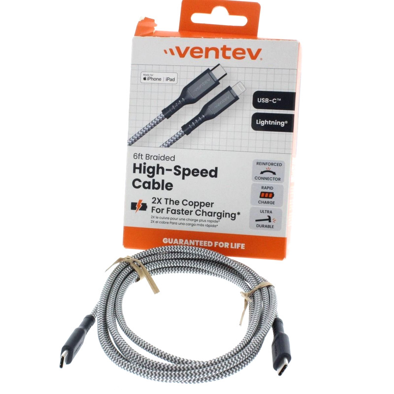 Ventev High Speed Braided Cable 6 Ft 2X faster Charging USB-C to 8 Pin Connector gallery