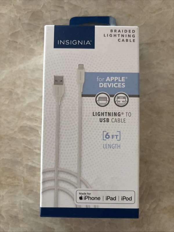 Insignia Braided Light Cable Lighting to USB 6ft Length White