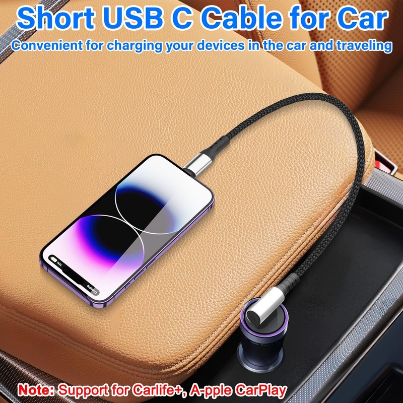 Short USB A To USB C Cable 9.8 In 6A Fast Charge 90 Degree Right Angle gallery