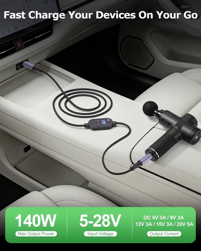 140W USB C to DC Adapter 5.5x2.5mm Barrel Cable, 28 Tips, Multi Voltage 5V-28V, gallery