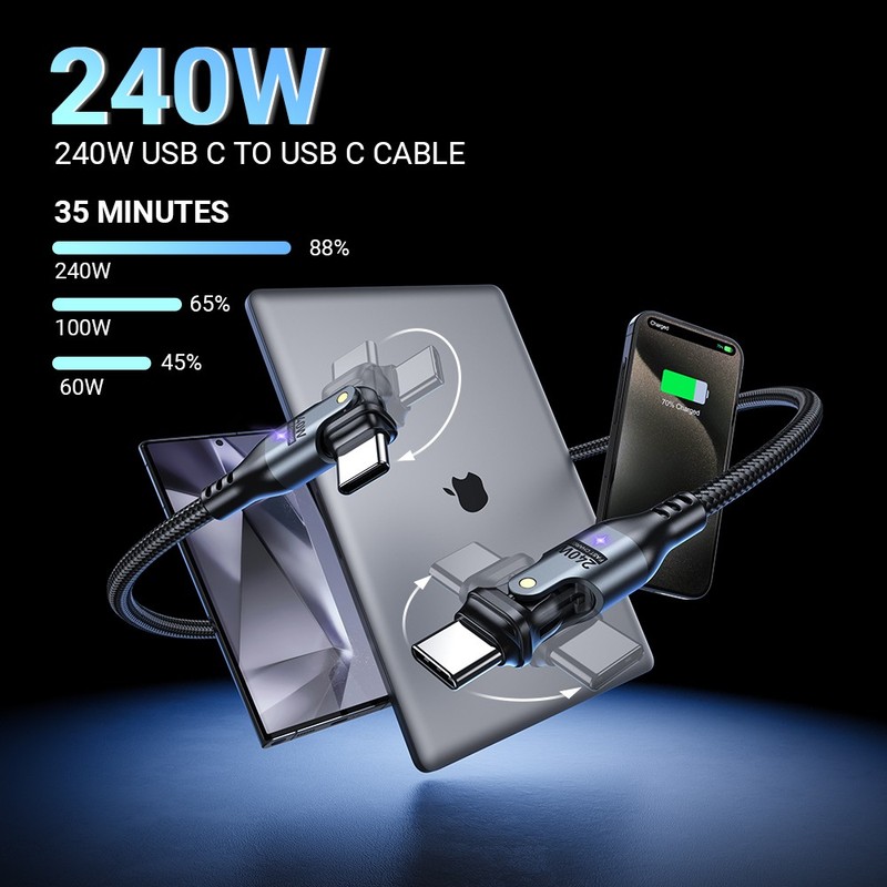 2 PCS【1.8M+1.8M】PD 240W USB C Fast Charging Cable, Type C to Type C for Phone gallery