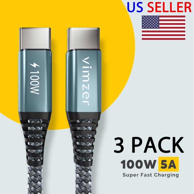 3Pack USB C to USB C Cable 100W Fast Charger for Samsung S23 S22 S21 S20 Note 20