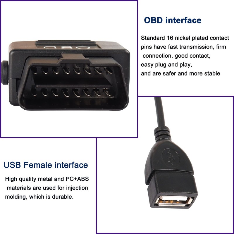 OBD to USB Power Cable Adapter 16Pin OBD2 Male to 5V 2A USB Female Connector ... gallery