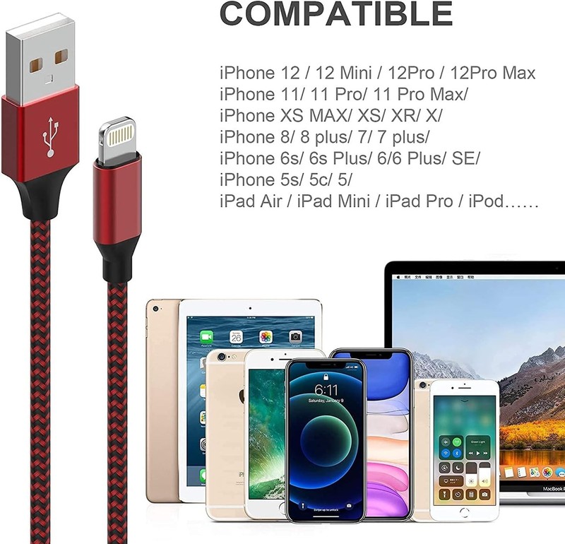 [Apple MFi Certified] 6Pack 3/3/6/6/6/10 FT iPhone Charger Nylon Braided Fast Ch gallery