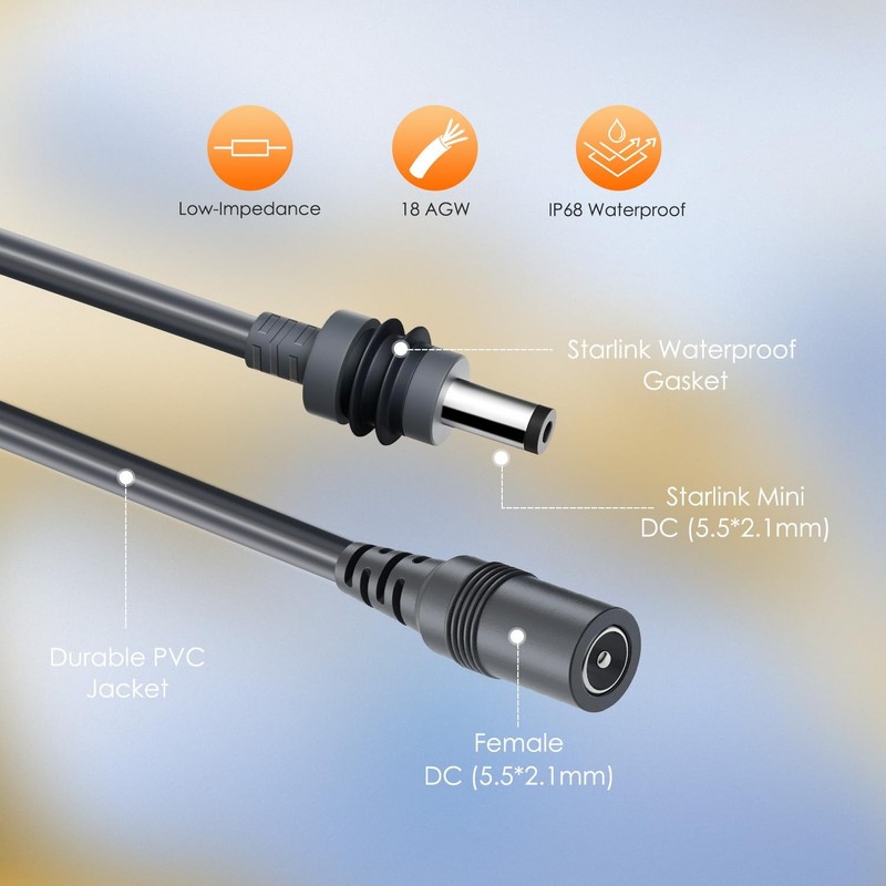 GINGKOSYS Starlink Mini Power Extension Cable 16.4 FT, DC Male to DC Female P... gallery