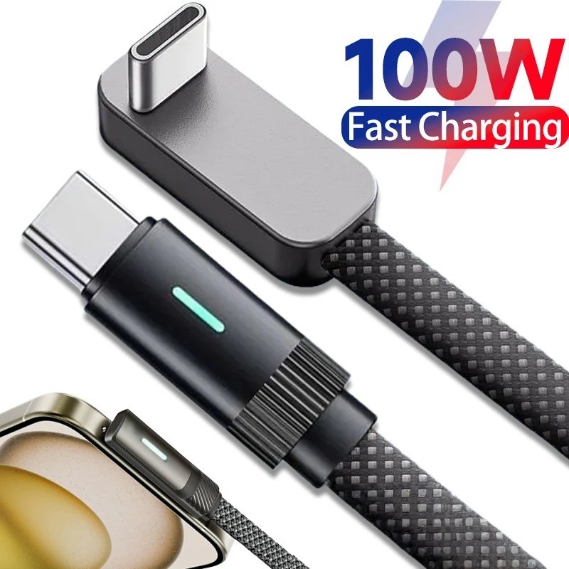 L Shape USB C Cable 100W PD Fast Charging 90 Degree Type C Cord