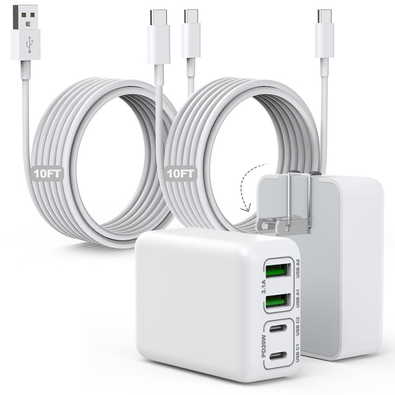 10Foot iPhone USBC Charging Cable,40W 2Pack Foldable Phone 17/16e Fast Charge…