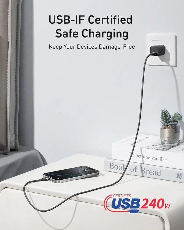 Anker Nano USB C Cable Softline, 240W 3FT Flexible Multi-Color Braided Cord, Fas gallery