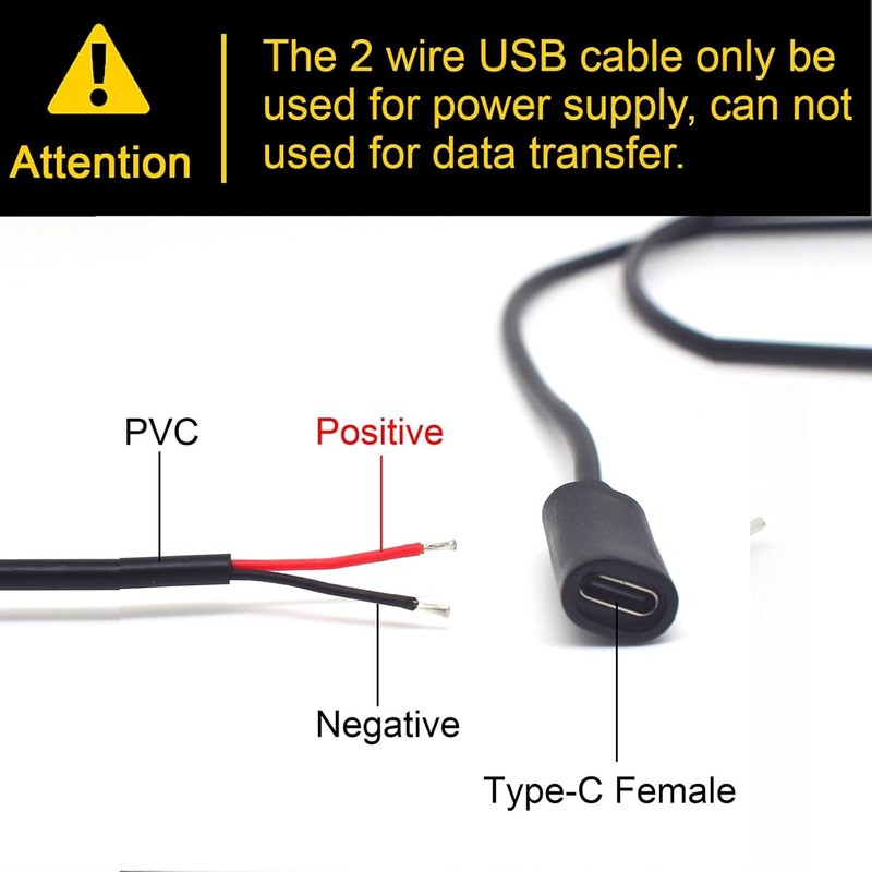 1M/3.3FT 22AWG Type C Female Pigtail 2 Wire Extension Cable,1PCS 5V 3A USB Ty... gallery