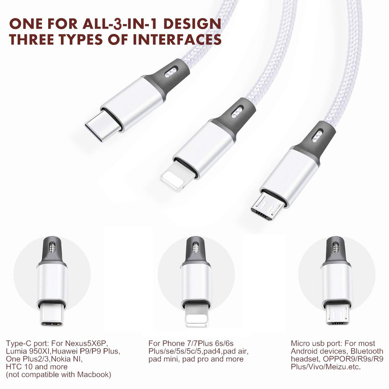 Multi USB Charging Cable 3A, (2Pack 6.6FT)3 in 1 Fast Charger Cord Connector wit gallery