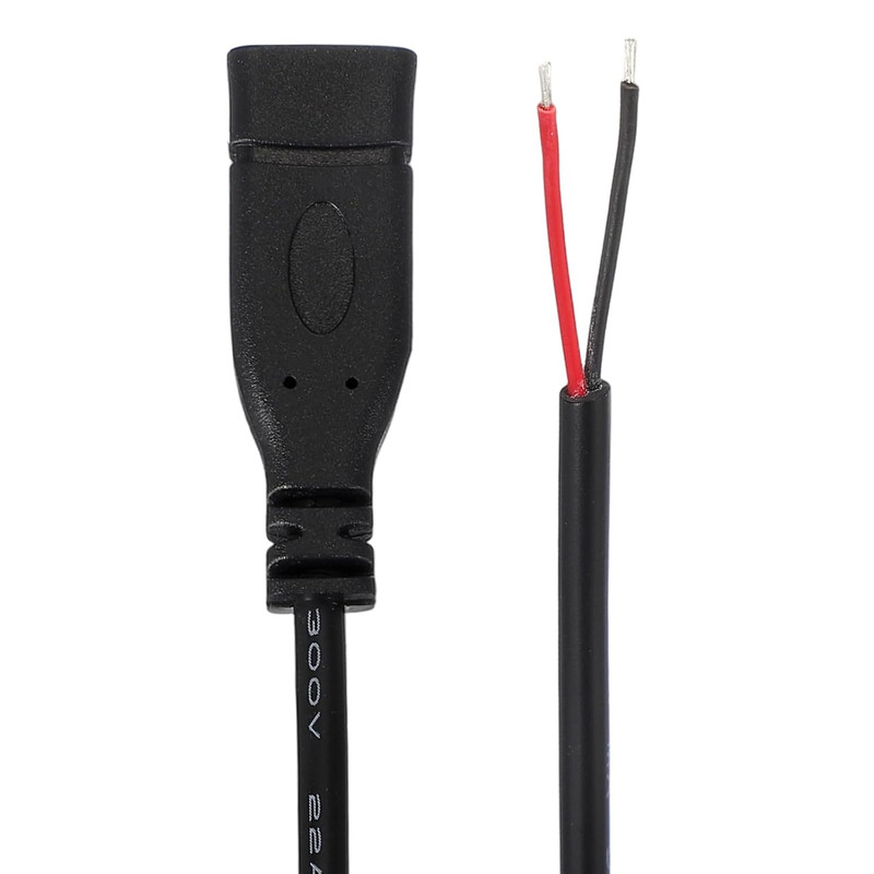 MECCANIXITY 0.25M/0.8Ft Type C Female Plug Bare Wire Pigtail Cable, 22AWG 12V 3A