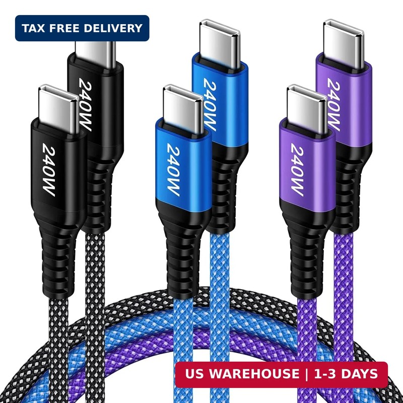 USB C to USB C Cable, [3-Pack, 10FT] 240W Fast Charging Type C Charger Cord, C t