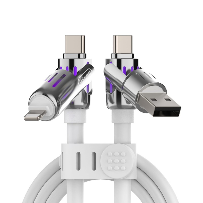 MFish 2-Pack 240W 4-in-1 Multi Charging Cable with 6.6FT, Pink+White gallery