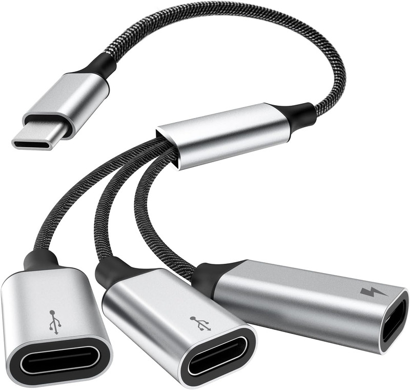 USB C Splitter Cable, USB-C Male to 3 Type C Female Adapter with Fast Charging,