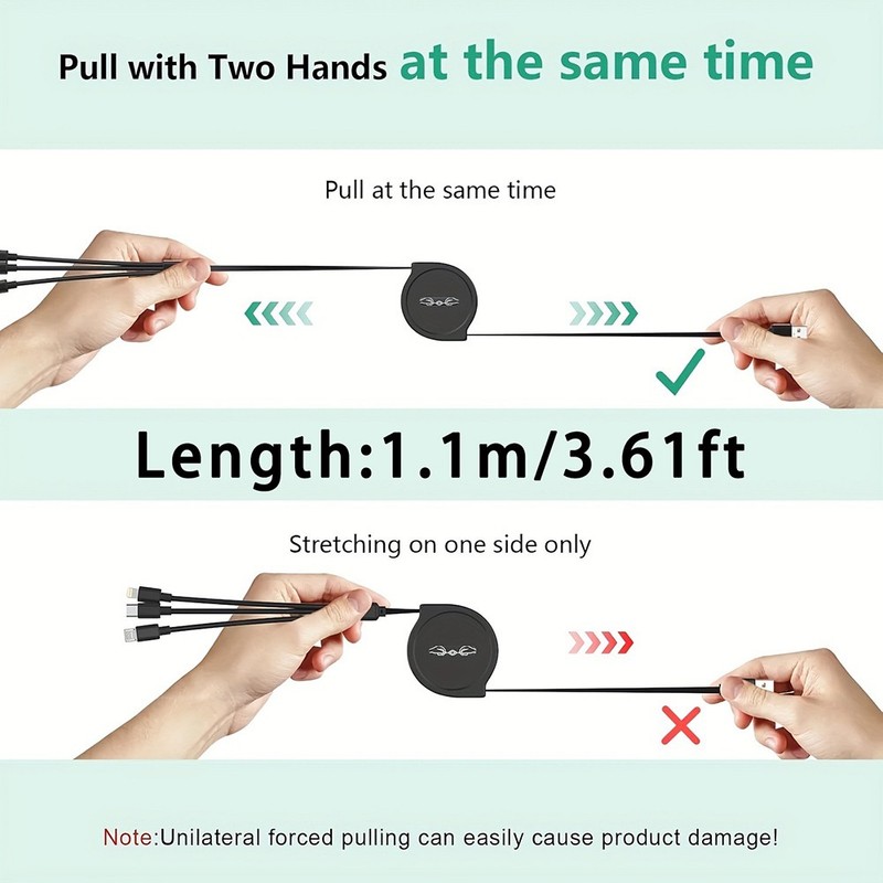 Lightweight Maneuverable 3-in-1 Retractable USB to Type-C Charging Cable Adapter gallery