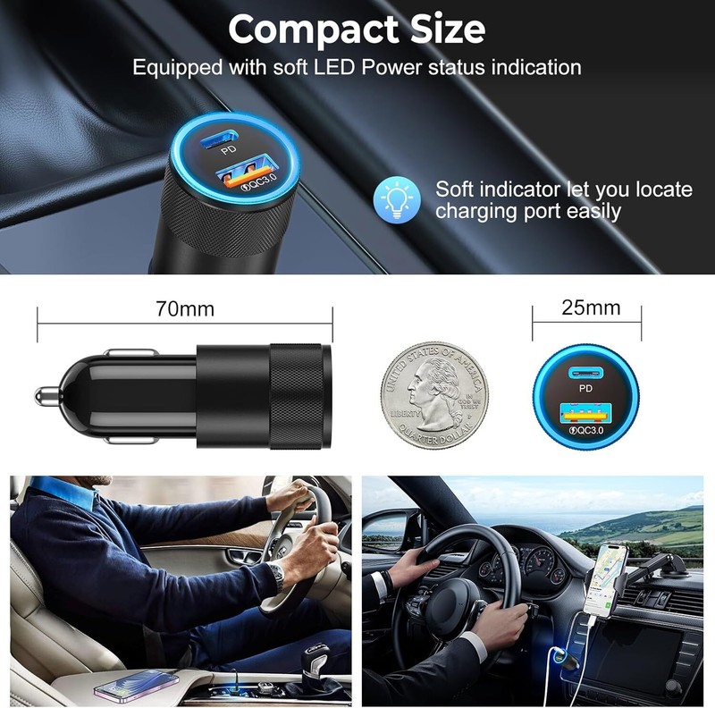 38W Super Fast Phone Car Charger Adapter USB Type C For iPhone Samsung Android gallery