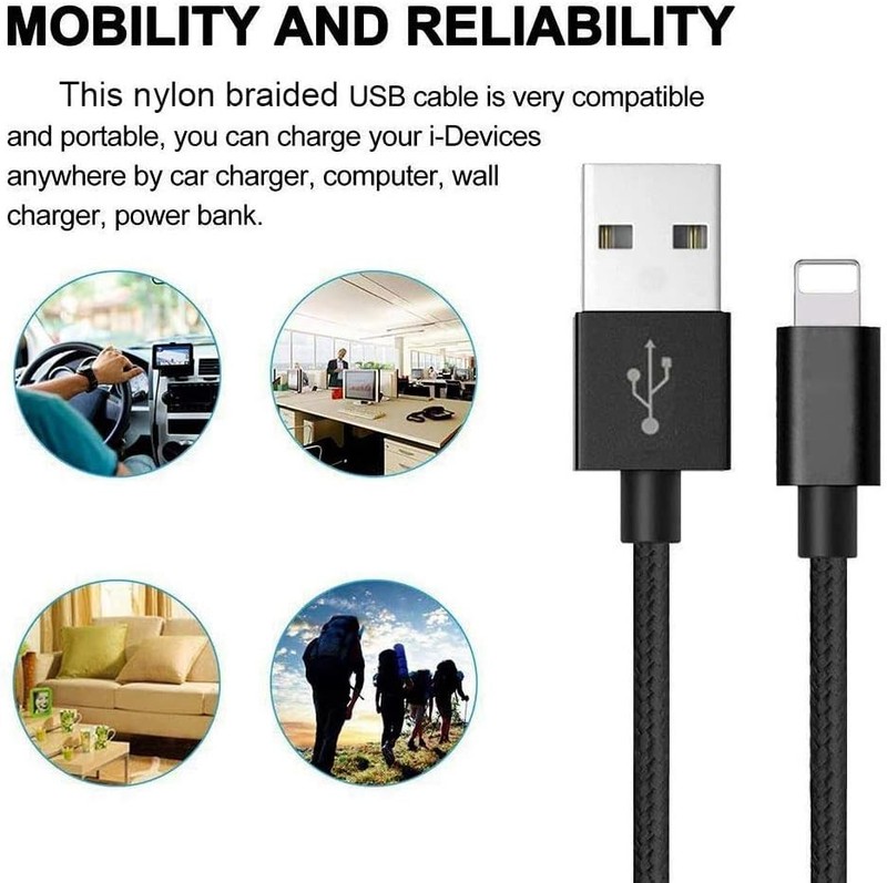 2FT Braided Phone Charger Cable Fast Sync Charging Cord Black gallery
