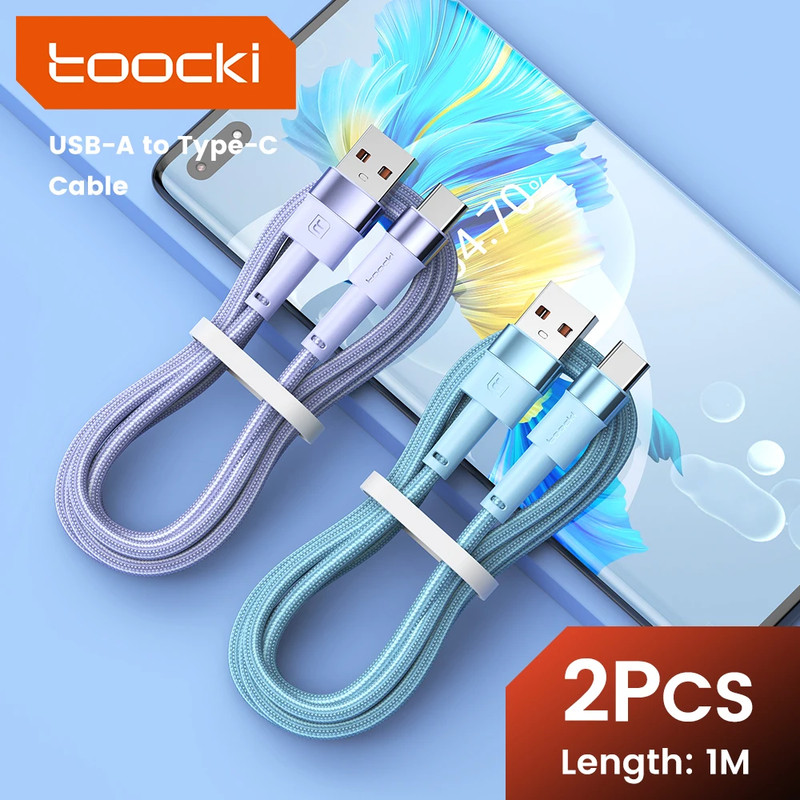 2-Pack USB-A to USB-C Fast Charging Cable 3A 1m Blue Purple Data Sync Cord gallery