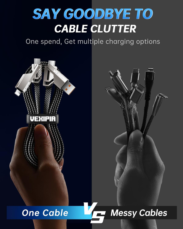 4-in-1 USB C Cable 60W Fast Charging Nylon Braided for iPhone & iPad 5FT gallery