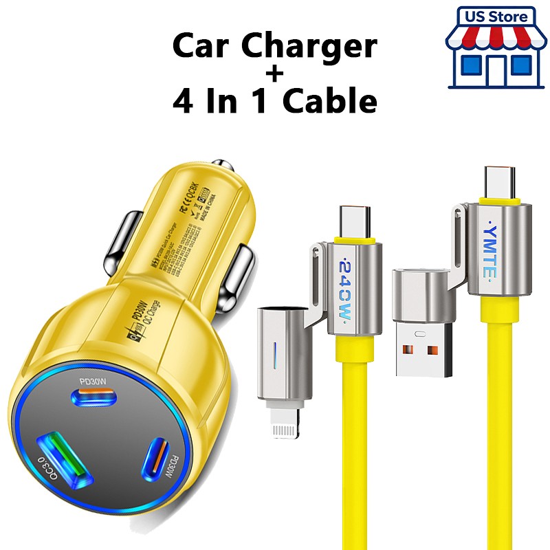90W Super Fast Charging USB C Car Charger For Samsung iPhone Android Phone