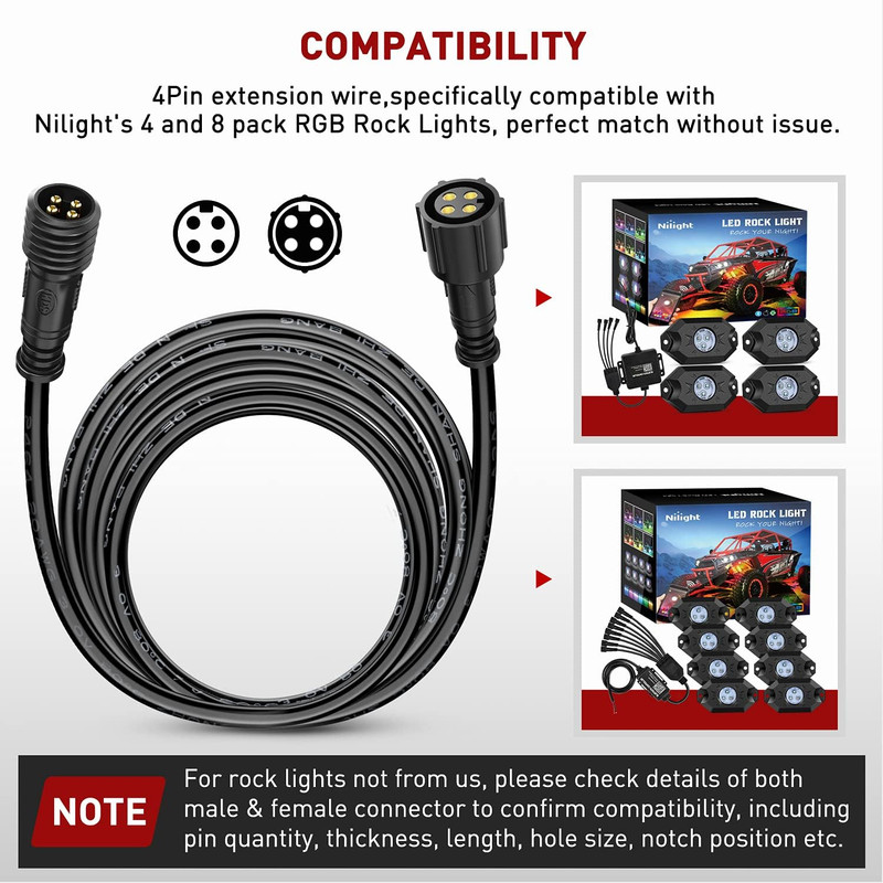 2 Pack 10FT 4 Pin RGB Cable Cord for 4 and 8 Pods Multi Color Underglow Rock Lig gallery