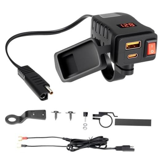 Motorcycle USB Charger with USB-C and USB-A Ports, 61-Inch Extra-Long IP66