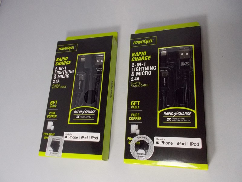 Lot Of 2 NOS PowerXcel Rapid Charge 2 In 1 Micro 2.4A Charge & Sync 6Ft Cable