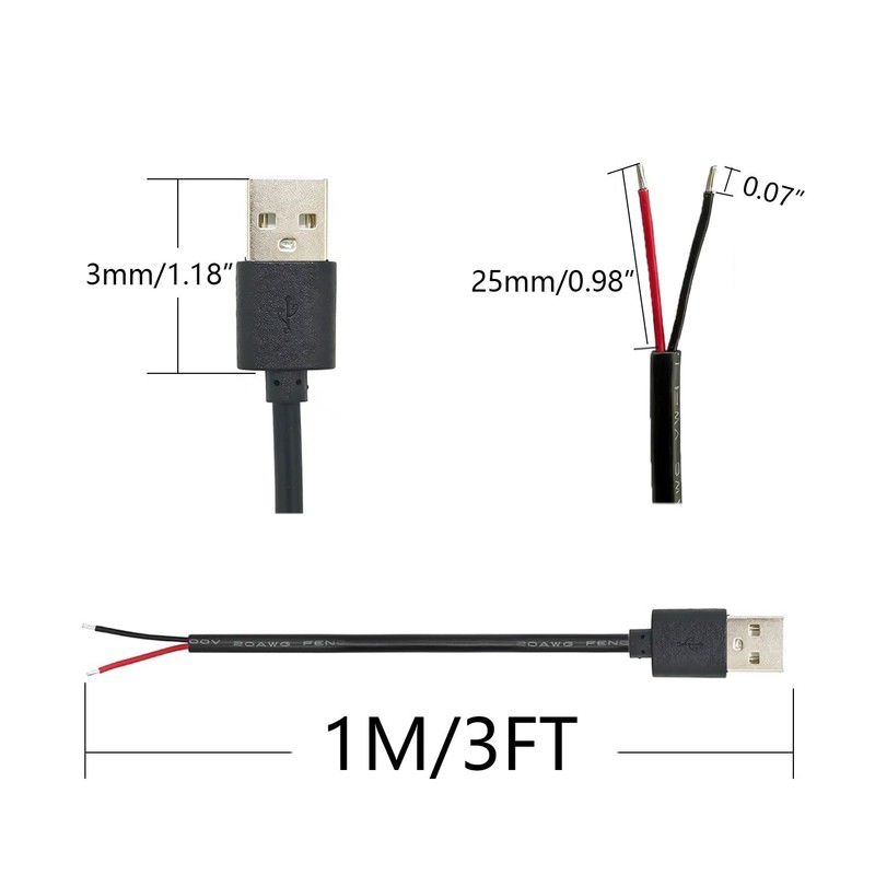 2Pcs USB A to 2 Pin Bare Wire Open End Power Cable 3FT, A Plug 2 Pin Pigtail ... gallery